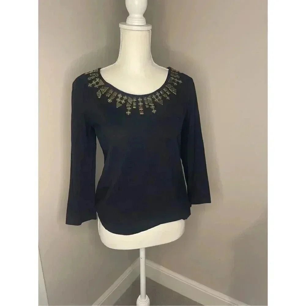 Ruby Red Size Small 3/4 Sleeves Black Top Metalli… - image 1